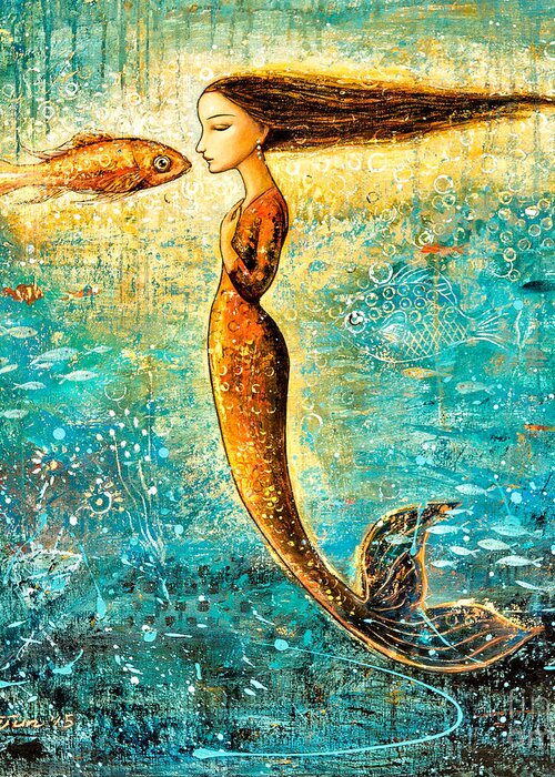 Mermaid Art Greeting Card featuring the painting Mystic Mermaid IV by Shijun Munns