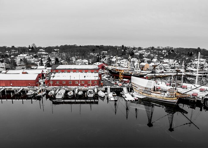 Winter Greeting Card featuring the photograph Mystic Seaport in Winter by Mike Gearin