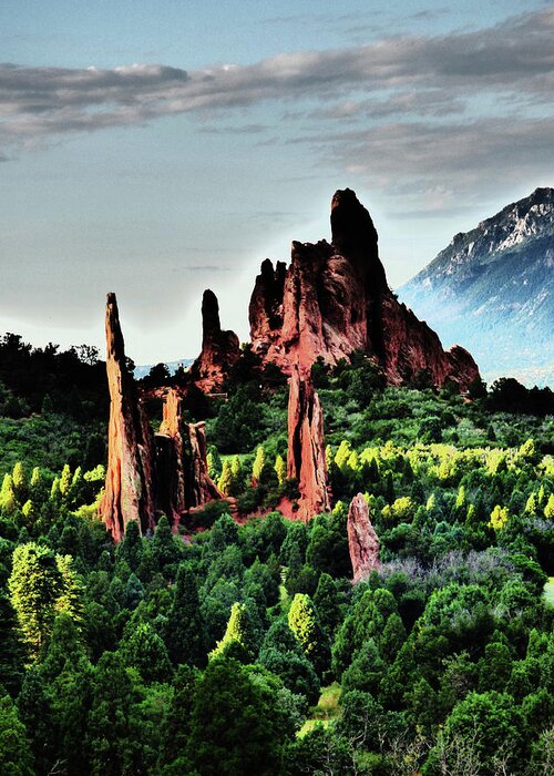 Garden Of The Gods Greeting Card featuring the photograph Mystical Peaks Garden of the Gods by Alan Socolik