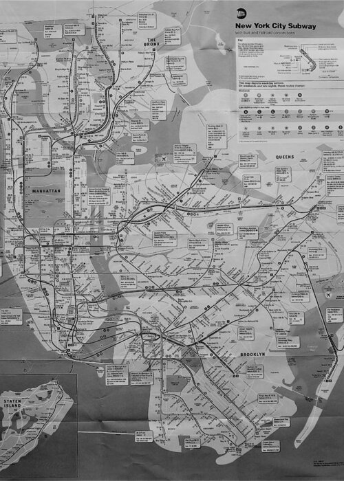 New York City Greeting Card featuring the photograph N Y C Subway Map B W by Rob Hans