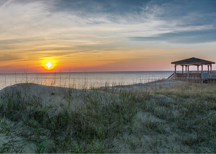 Nags Head Greeting Card featuring the photograph Nags Head Sunrise with Gazebo by WAZgriffin Digital