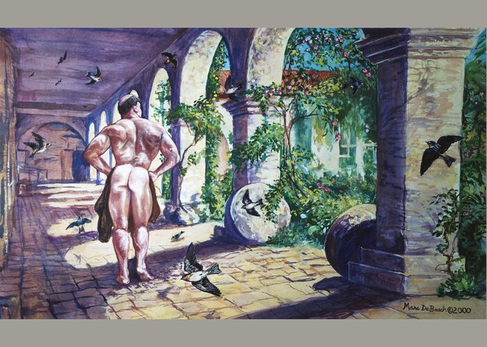 Cloisters Greeting Card featuring the painting Naked in the Cloisters by Marc DeBauch