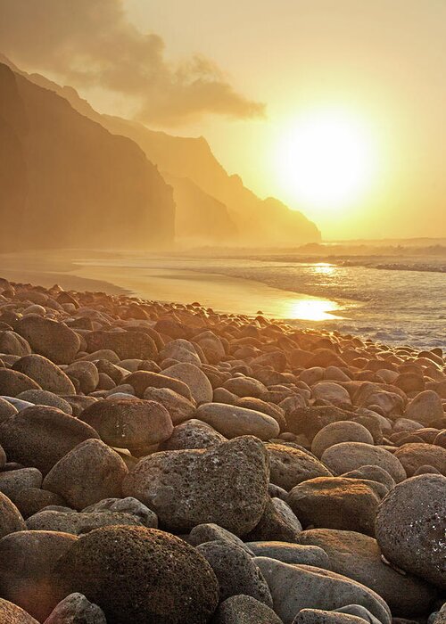 Sunset Greeting Card featuring the photograph Napali Glow by Angie Schutt