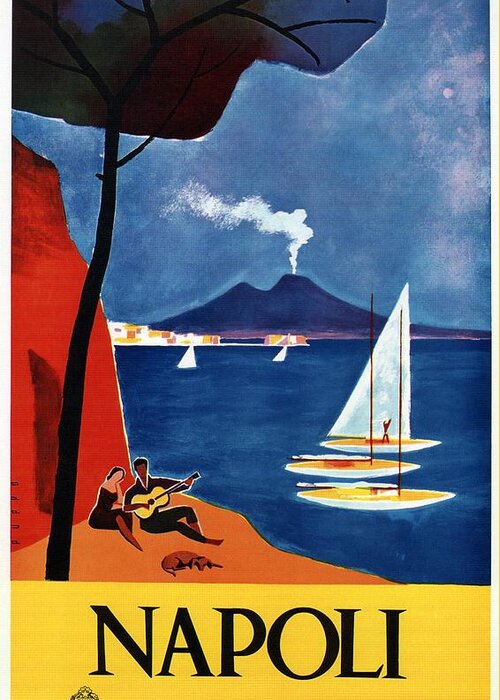 Napoli Greeting Card featuring the mixed media Napoli - Naples, Italy - Beach - Retro Advertising Poster - Vintage Poster by Studio Grafiikka