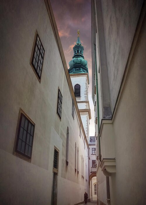 Vienna Greeting Card featuring the photograph Narrow Alley in Vienna Old Town Austria by Carol Japp
