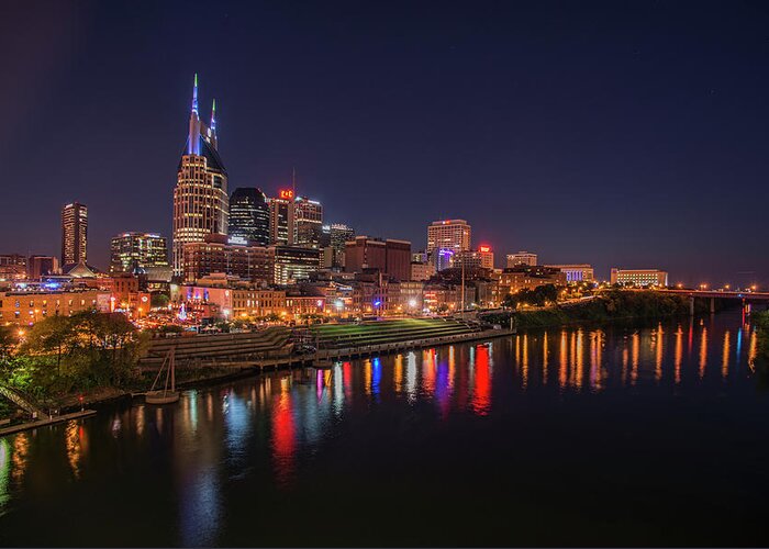 Nashville Greeting Card featuring the photograph Nashville Skyline at Night by Jim Pearson
