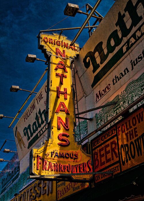 Nathans Greeting Card featuring the photograph Nathans Famous Original Frankfurters by Chris Lord