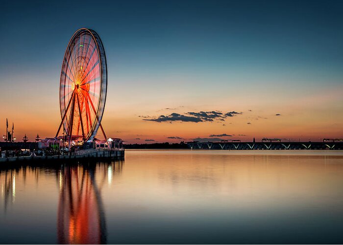National Harbor Greeting Card featuring the photograph National Harbor Sunset by Ryan Wyckoff