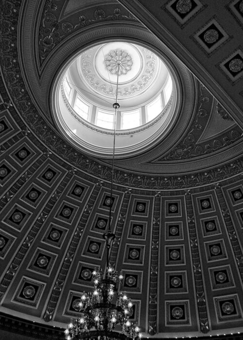National Statuary Hall Ceiling Greeting Card featuring the photograph National Statuary Hall Ceiling in Black and White by Greg and Chrystal Mimbs