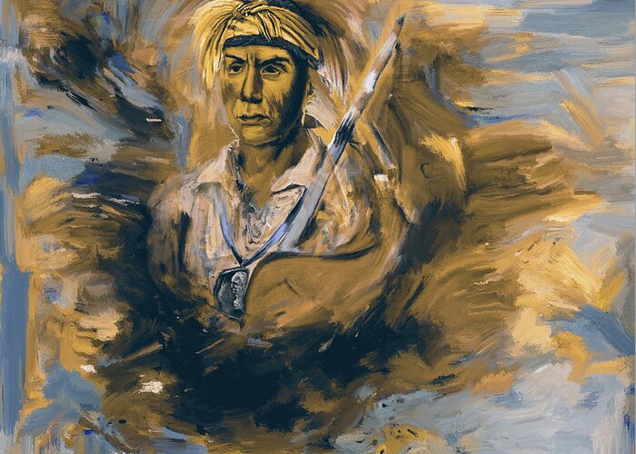 Red Indian Greeting Card featuring the painting Native American 276 3 by Mawra Tahreem