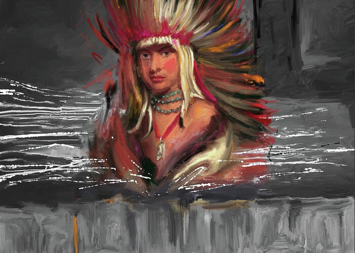 Red Indian Greeting Card featuring the painting Native American 277 3 by Mawra Tahreem