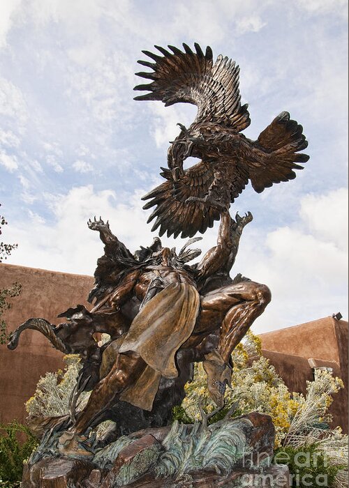 Santa Fe Greeting Card featuring the photograph Native American and Eagle by Brenda Kean