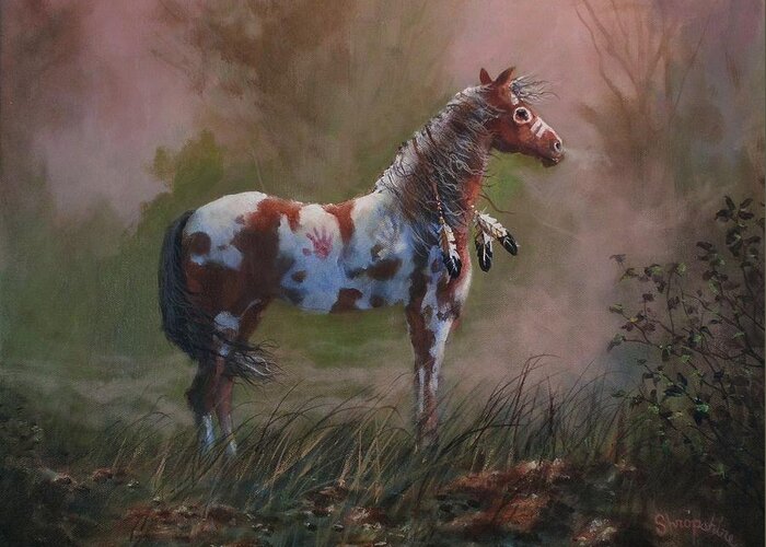 Horses Greeting Card featuring the painting Native American War Pony by Tom Shropshire