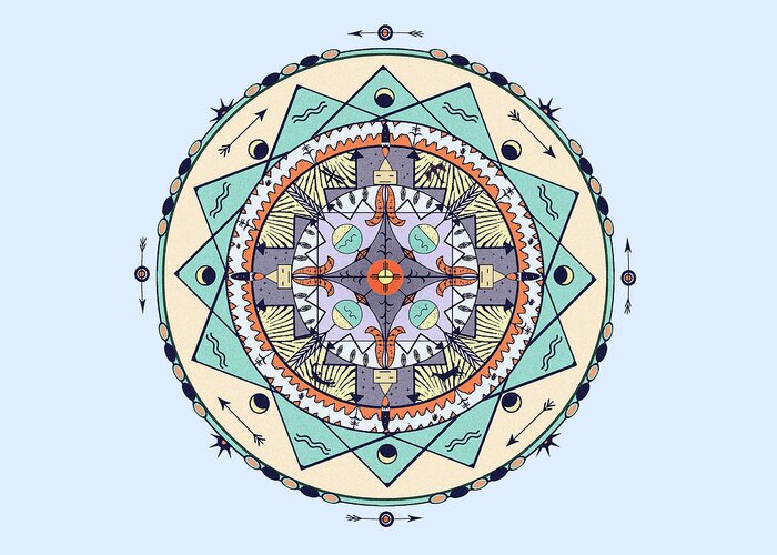 Pastel Greeting Card featuring the digital art Native Symbols Mandala by Deborah Smith
