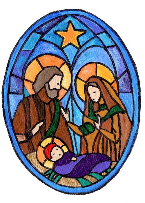 Nativity Greeting Card featuring the painting Nativity by Joe Dagher