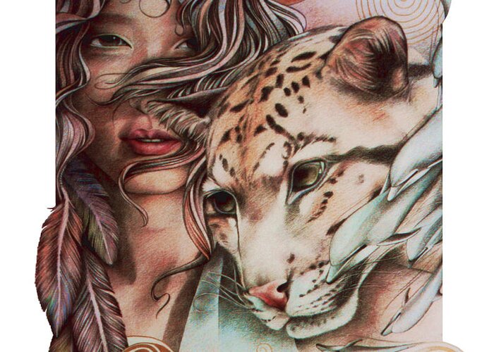 Leopard Greeting Card featuring the drawing Nebula by Johanna Pieterman