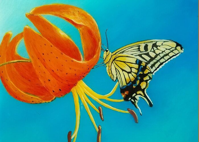 Yellow Butterfly Greeting Card featuring the painting Nectar by Christie Minalga