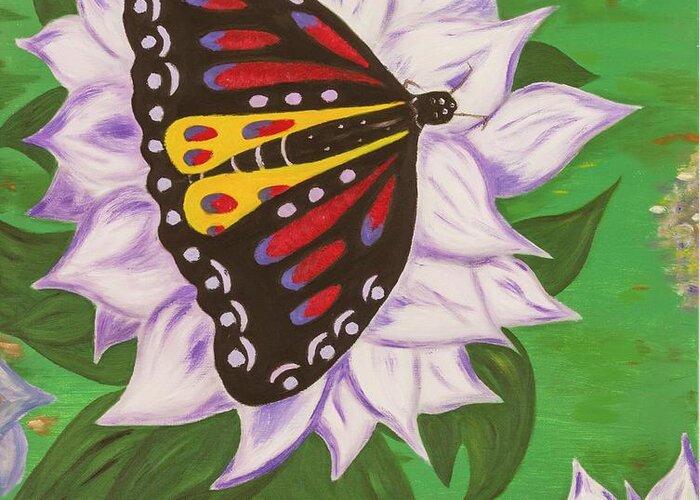 Nature Greeting Card featuring the painting Nectar of Life - Butterfly by Neslihan Ergul Colley