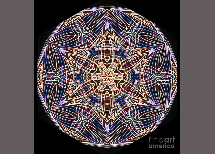Mandala Greeting Card featuring the digital art Neon Blue Lines Shaping Form by Wernher Krutein