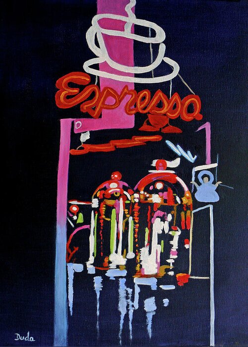 Neon Glow Greeting Card featuring the painting Neon Glow,Brass n Copper Expresso Bar by Susan Duda