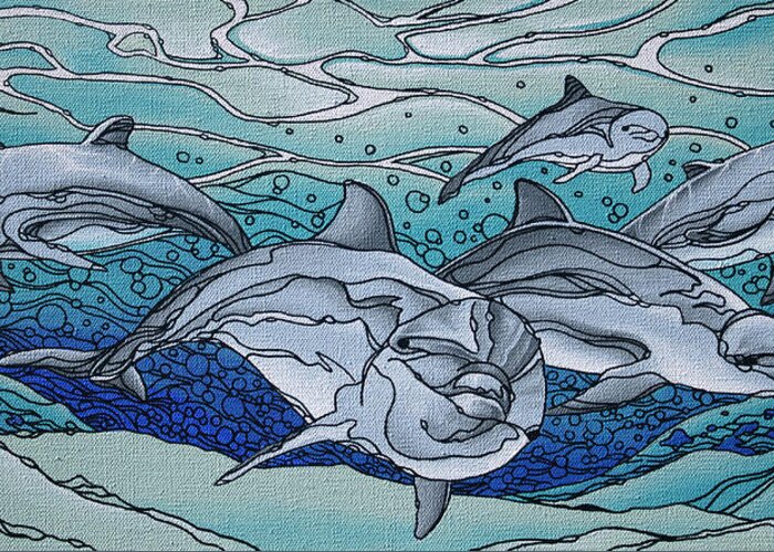 Dolphins Greeting Card featuring the painting Nereus' Guardians by William Love