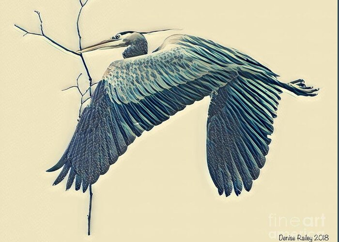 Heron Greeting Card featuring the mixed media Nesting Heron by Denise Railey