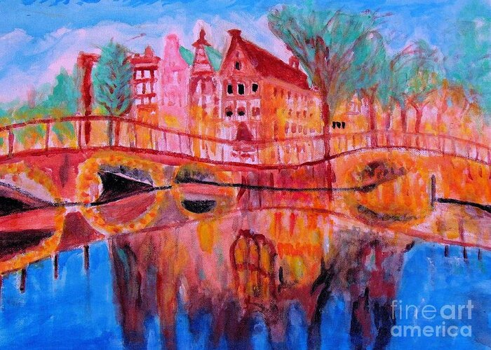 Netherlands Dreamscape Greeting Card featuring the painting Netherland Dreamscape by Stanley Morganstein