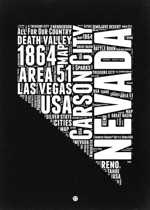 Nevada Greeting Card featuring the digital art Nevada Word Cloud Black and White Map by Naxart Studio