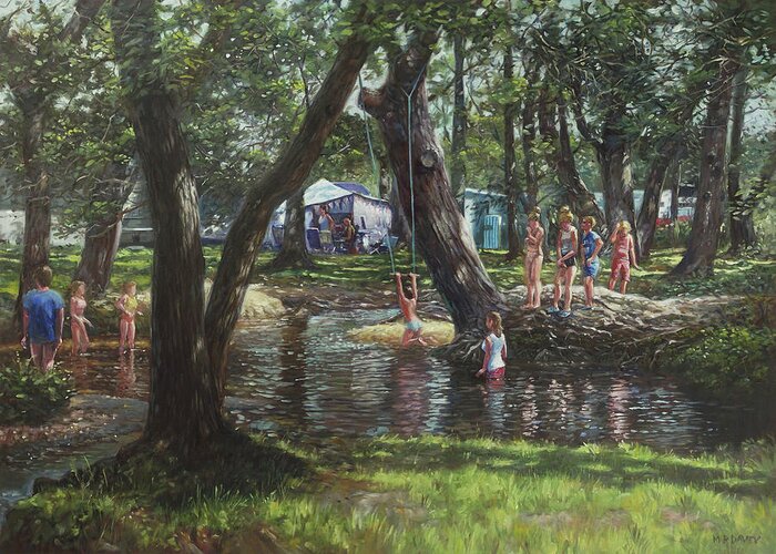 Countryside Greeting Card featuring the painting New Forest camping Fun by Martin Davey