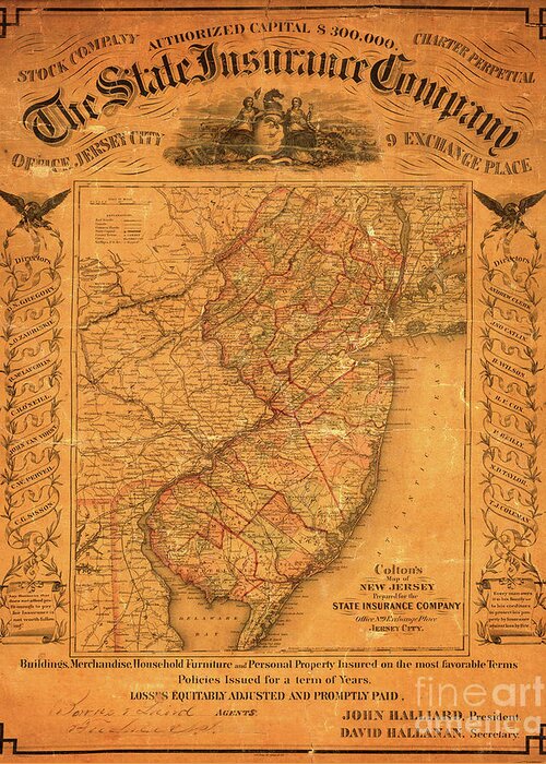 Map Greeting Card featuring the photograph New Jersey 1863 by Steven Parker