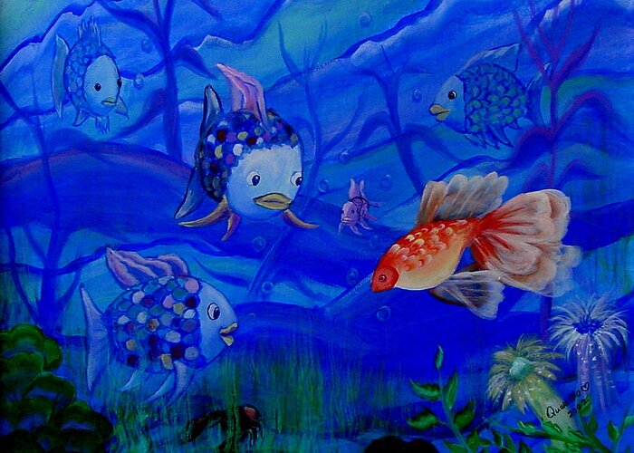 Fish Greeting Card featuring the painting New Kid in Town by Quwatha Valentine