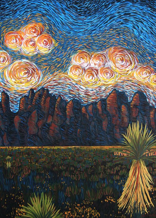 Sunset Greeting Card featuring the painting New Mexico Sunset by Cory Calantropio