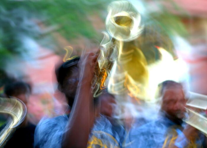 Nola Greeting Card featuring the photograph New Orleans Abstract Street Jazz Performance by Michael Hoard
