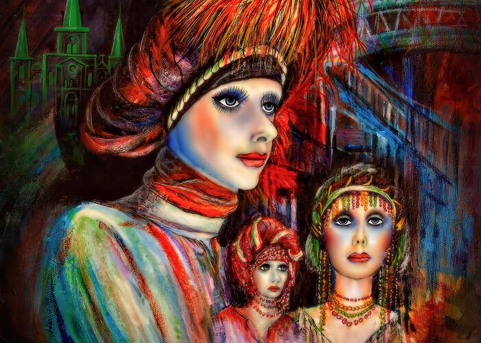 New Orleans Greeting Card featuring the mixed media New Orleans Live Mannequins by Walt Foegelle
