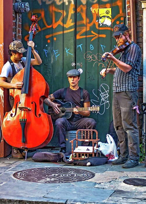 French Quarter Greeting Card featuring the photograph New Orleans Street Musicians by Steve Harrington