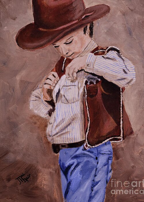 Cowboy Greeting Card featuring the painting New Sheriff in Town by Jackie MacNair