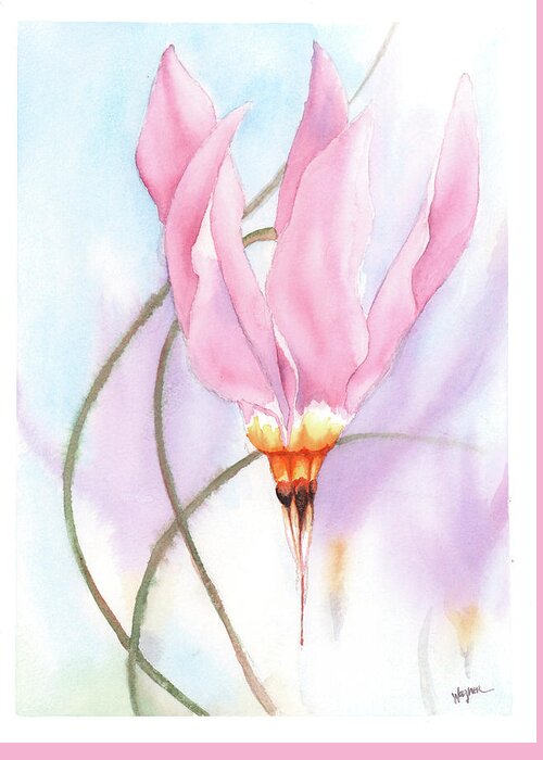 Dodecatheon Greeting Card featuring the painting New Star by Hilda Wagner
