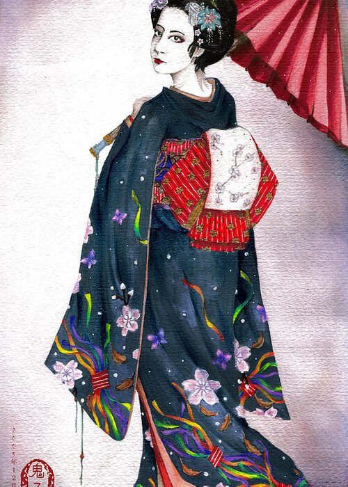 Oniko Greeting Card featuring the painting New Year's by Rachel Walker