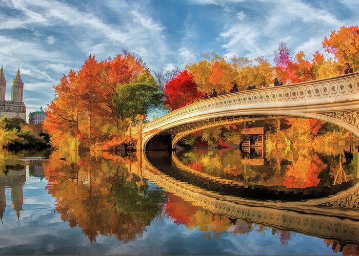 New York Greeting Card featuring the painting New York City Central Park Bow Bridge by Christopher Arndt
