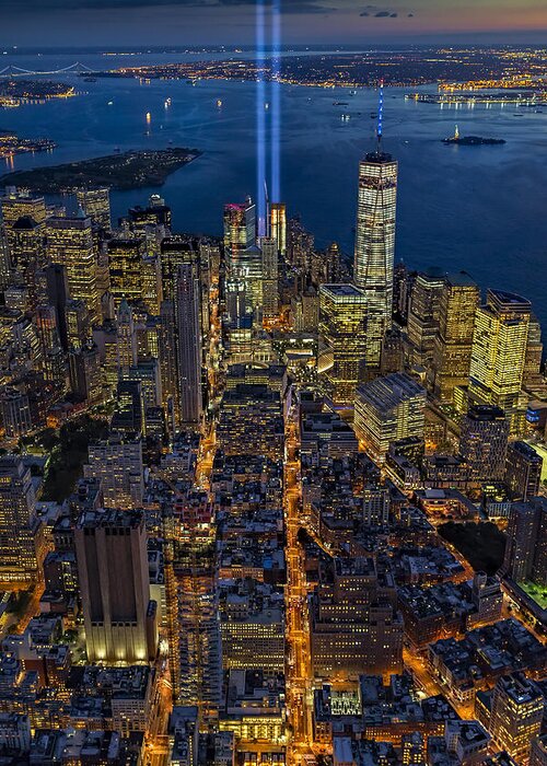 911 Memorial Greeting Card featuring the photograph New York City Remembers September 11 - by Susan Candelario
