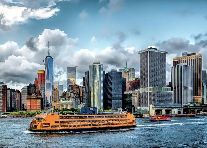 New York Greeting Card featuring the painting New York City Staten Island Ferry by Christopher Arndt