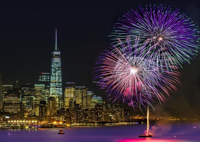 Fireworks Greeting Card featuring the photograph New York City Summer Fireworks by Susan Candelario