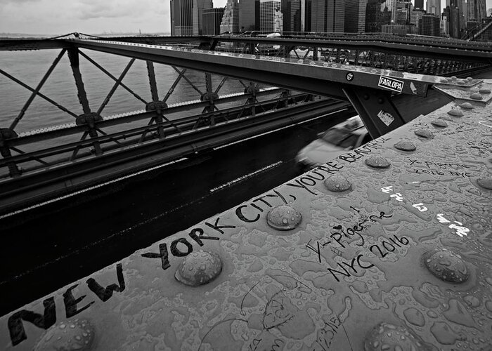 New York Greeting Card featuring the photograph New York City You're Beautiful Brooklyn Bridge NY Black and White by Toby McGuire