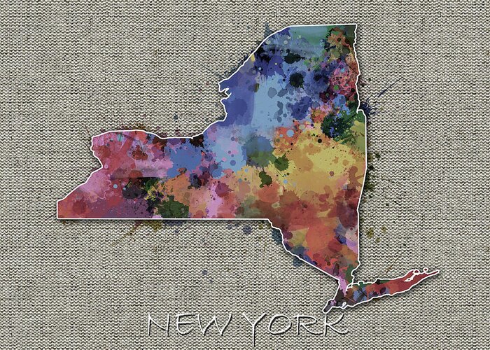 New York Greeting Card featuring the digital art New York Map Color Splatter 5 by Bekim M