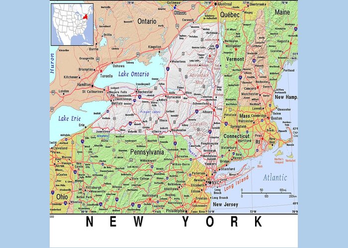 State Greeting Card featuring the photograph New York Map by Florene Welebny