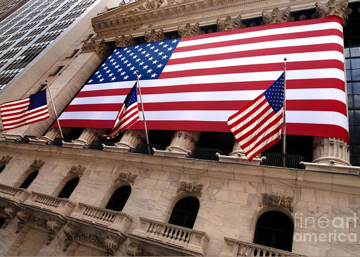 American Flag Greeting Card featuring the photograph New York Stock Exchange American Flag by Amy Cicconi
