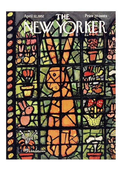 Stained Glass Greeting Card featuring the painting New Yorker April 12 1952 by Abe Birnbaum