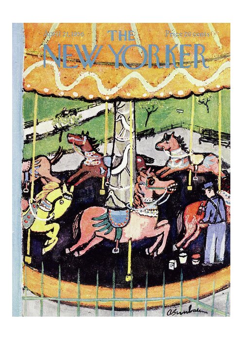 Carousel Greeting Card featuring the painting New Yorker April 21 1956 by Abe Birnbaum