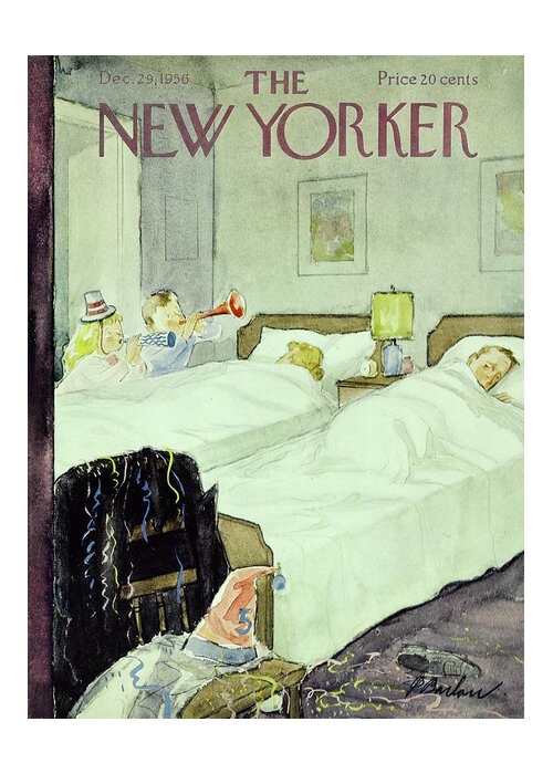 New Years Greeting Card featuring the painting New Yorker December 29 1956 by Perry Barlow
