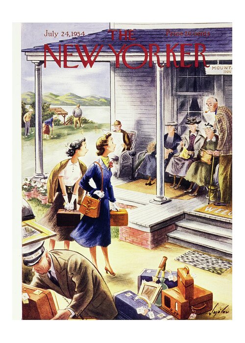 Young Women Greeting Card featuring the painting New Yorker July 24 1954 by Constantin Alajalov